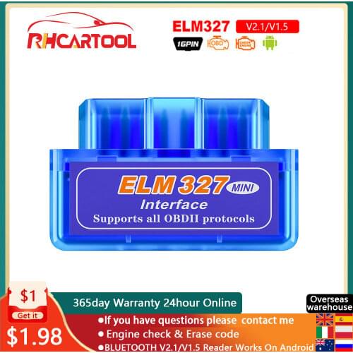 OBD2 Car Diagnostic Tool ELM 327 Bluetooth ELM327 OBDII / OBD2 V2.1 v1.5 Vehicle Diagnostic Scanner Tool Reader Works On Android