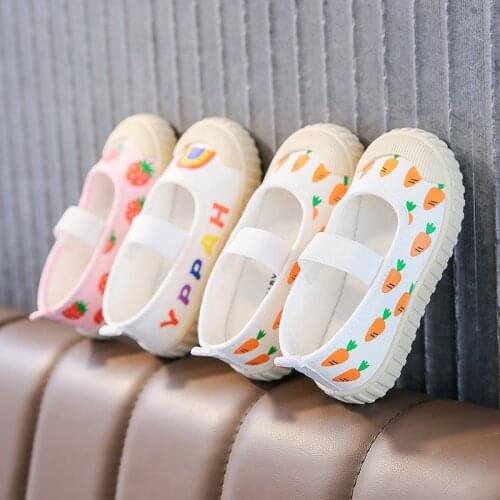 JY Children Girls Shoes Canvas Students Casual Flat HOOK&Look Strawberry Radish Smile 21-32 For 1-7Years TB02