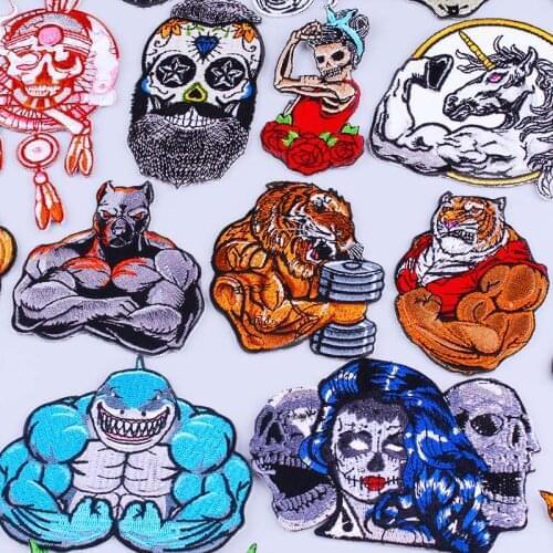 Tiger Patch Embroidered Patches For Clothing Lion Bear Animals Patch Iron On Patches On Clothes Zombie Bride Punk Stickers Badge