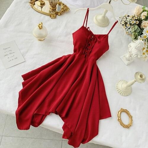 New 2020 Summer Beach Dress Women Sexy V-neck Slim High Waist Irregular Dresses Vestidos Mujer Ladies Spaghetti Bodycon Robe