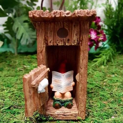 Resin Crafts Toilet Reading Book Funny Gnome Miniature Dwarf Figurine Statue Gardening Decor For Garden Outdoor Yard Decoration