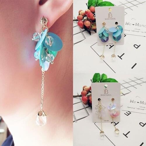 ROSE LIFE Fashion Jewelry Sequin Flower Earrings Long Tassel Crystal Earrings Korean Style Women Minimalist Earrings