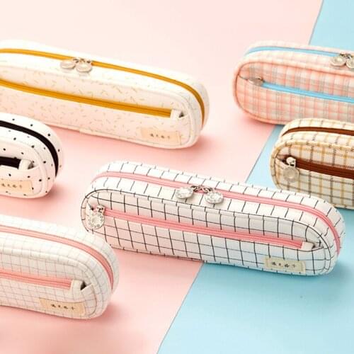 Grid Pen Bag Stylish Large Capacity Rectangle Shape Durable Pencil Bags Cases Soft Long Lasting Washable Useful for Stationery