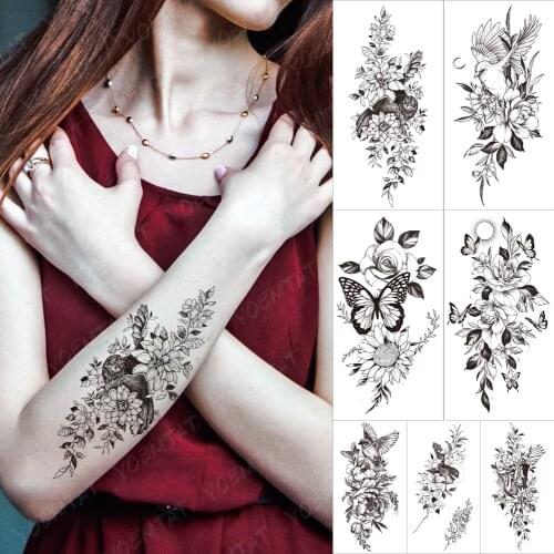 Waterproof Temporary Tattoo Sticker Owl Flowers Bird Butterfly Flash Tattoos Moon sunflower Body Art Arm Fake Tatoo Women Men