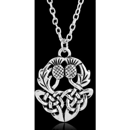 Dongsheng Norse Viking Jewelry Scotland National Symbol Scottish Thistle Flower Pendant Color Celtics Knot Necklace