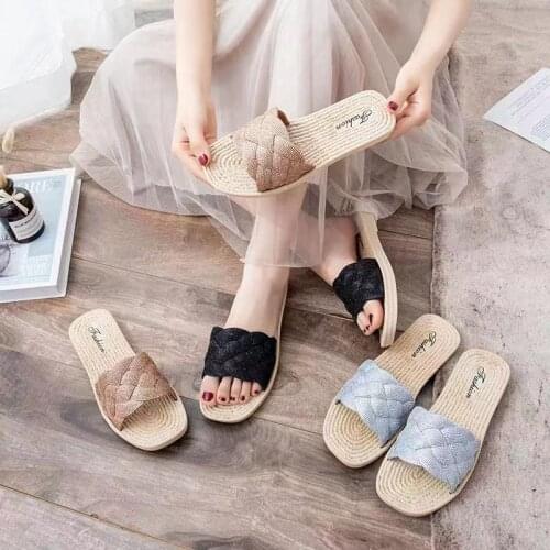 2021 Summer New Womens Slippers Fashion Ladies Flat Weave Casual Comfortable Ladies Shoes Solid Peep Toe Outside Women Slippers
