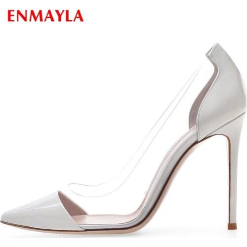 ENMAYLA 2020 Sexy Heels Women Super High Flock Thin Heels Basic Pointed Toe Party Slip-On Women Shoes Plastic Pumps Woman 34-43