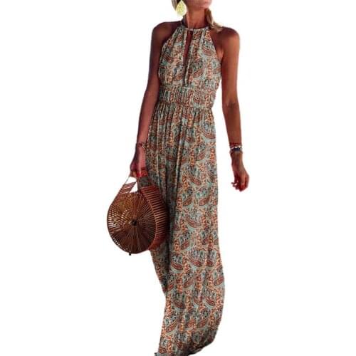 Summer Bohemian Women Dress Sleeveless Backless Paisley Floral Print Halter Maxi Dress Streetwear for Party Red xl платье летнее