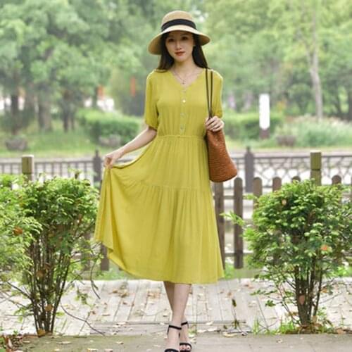 2021 Elegant Women Chiffon Dresses Summer Short Sleeve V-Necki High waist Dress Female Solid Ruffle temperament Vestidos F13
