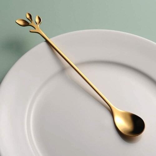 Stainless Steel Coffee Spoon Set 10 Pcs Teaspoons Leaf Dessert Spoons Tableware Dessert Spoons Stirring Spoons