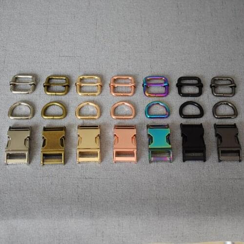 100 sets webbing Metal hardware D ring adjuster belt strap slider release buckle 20mm for pet dog collar leash accessory