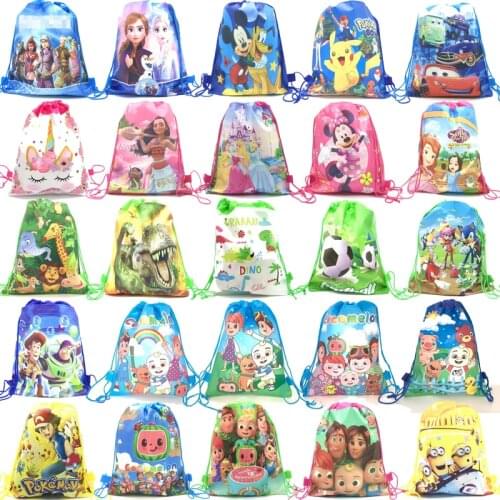 12-60 pcs Disney Cars Frozen Princess Theme Cartoon Non-woven Fabrics Drawstring Backpack Boy likes Shopping Bag 34*27CM