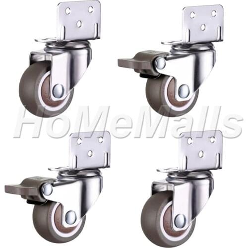 2pcs Swivel Caster Rubber 360 Degree Wheels Single Side Splint Wheels 1/1.25/1.5/2 inch Casters For Shopping Cart Trolley