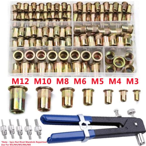 300 x M3 M4 M5 M6 M8 M10 M12 Zinc Plated Carbon Steel Rivet Nuts Knurled Nuts Rivnut Flat Head Threaded Rivet Insert Nutsert Cap