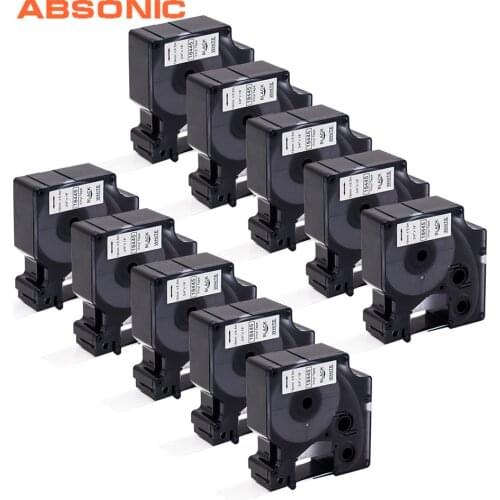 Absonic 10PCS 19mm IND Vinyl Label DYMO Rhino 18445 Black on White Label Tapes Industrial Cartridge For Rhino 4200 5200 Printer
