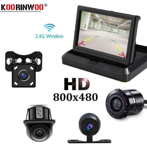 Koorinwoo Wireless Car Monitor Folding mirror Image Screen With Car rearview camera Reverse Camera Video Blind Sport Parking 12V