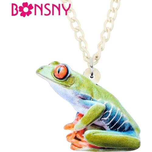 Bonsny Acrylic Anime Meditation Frog Necklace Pendent Chain Sweet Animal Jewelry For Girl Lady Teens Festival Charms Party Gifts