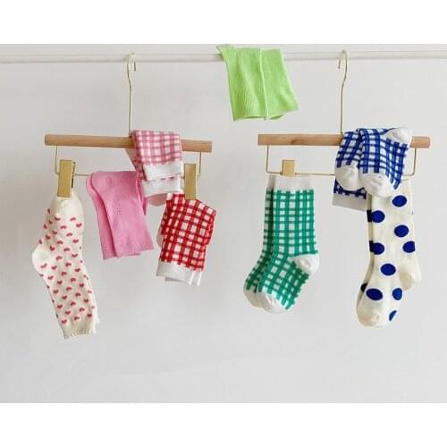 8543 Childrens Socks Wholesale Moisture Socks 2021 Autumn Plaid Wave Point Cotton Loose Necked Socks For Boys And Girl