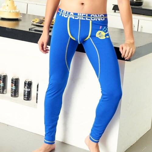Breathable Low-waisted Mens Long Johns Handprint Warm Pants U Convex Design Cotton Leggings