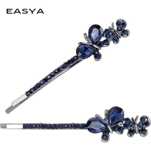 EASYA 2018 New Style Double Butterfly Hairpin Hairwear Accessories Sparkling Rhinestone Crystal Hair Clips Metal Jewelry