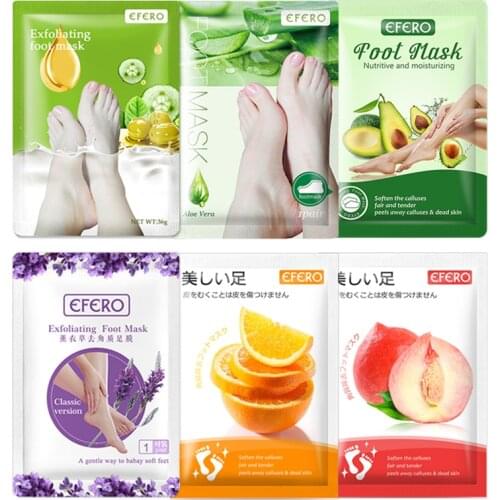 EFERO 6Packs Peeling Foot Mask Set Remove Heels Foot Dead Skin Legs Exfoliating Socks Whitening Moisturizing Foot Care Essence