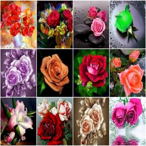 GATYZTORY Coloring By Number Rose Flower Drawing On Canvas HandPainted Art Gift DIY Oil Painting Picture By Number Kits Home Dec