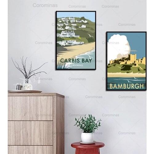 HD Print Canvas Art Painting New York Carbis Bay Bamburgh London Vintage Travel Cities Landscape Posters Wall Art Picture Decor