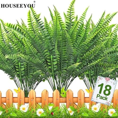 4Pcs 34cm Artificial Boston Fern Plants Plastic Fake Flowers Shrubs Greenery for House Outdoor Garden Office Decor Imitation