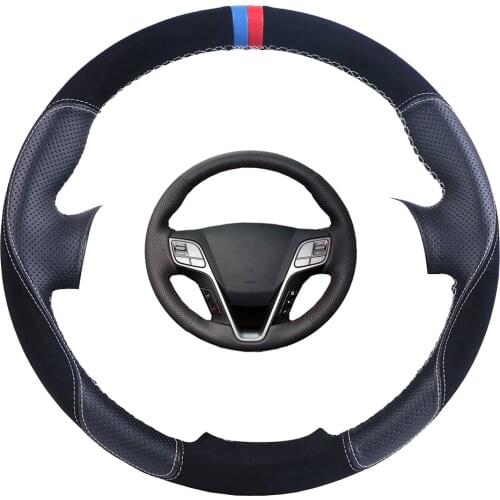 Custom Made Car Steering Wheel Cover Black For Hyundai Santa Fe 2013-2015 Hyundai ix45 Suede Leather Auto Steering Wheel Braid