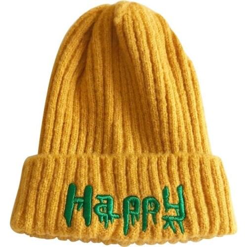 KENSHELLEY Letter Cap Winter Knitted Beanies Woman All Kinds Of Solid Colors Stripes Beanie Hats Thick Warm Wool Beanie Hats