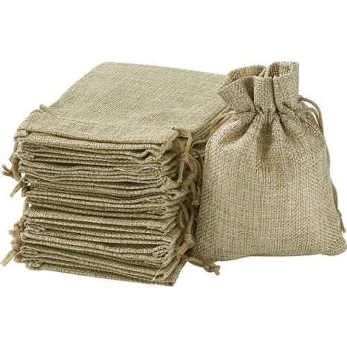 50pcs 13.5x9.5cm BurlyWood Burlap Packing Pouches Drawstring Bags for Jewelry Display Candy Bags Gift Bags