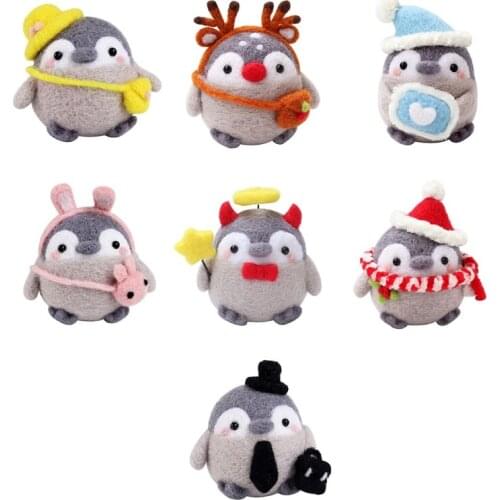 Cute Animal Cartoon Wool Doll Felt Craft DIY Unfinished Poked Set Handcraft Kitting Package Needle Material Bag for Women Girls