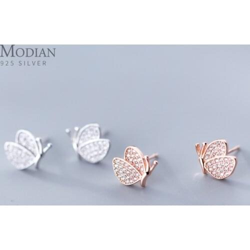 Modian Authentic 925 Sterling Silver Animal Earring For Women Noble Rose Gold Color Dancing Butterfly Stud Earrings Fine Jewelry