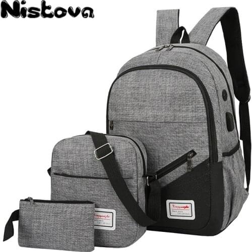Mens Backpack USB Charging Nistova Multifunctional Laptop School Bag Womens Travel Backpack Set Pack 3 Piece Set Casual Fashion