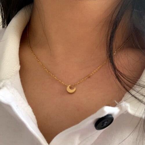Stainless Steel Cute Small Moon Crescent Shape Pendant Necklace for Women Men Simple Trendy Gold Color Charm Collar Jewelry