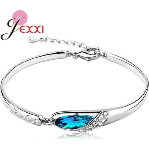 Brand New Korean Women 925 Sterling Silver Crystal Bracelets Geometric 925 Sterling Silver Charms Friendship Bracelet Femme