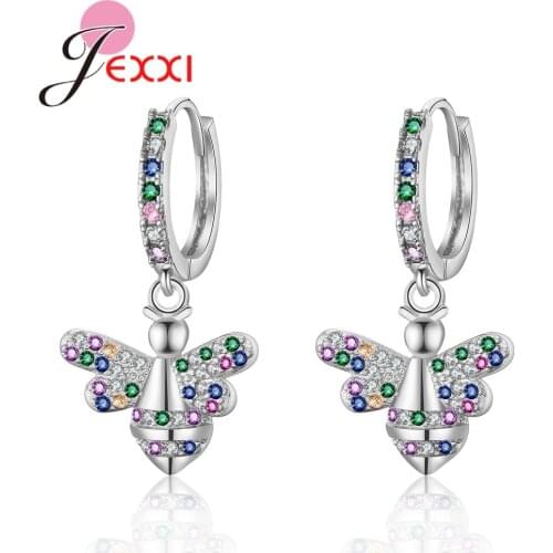 New Arrival Multiple Color Crystal Bee Pendant Earrings For Women 925 Sterling Silver Wedding/Engagement/Anniversary Jewelry