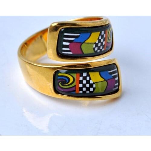 Cloisonne enamel ornaments ring decorated with thick gold ring water street cartoon