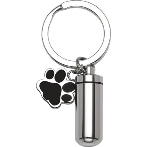 Pet Cremation Jewelry for Ashes Urn Cylinder Keychain Memorial Keepsake Ashes Holder Paw Charm Engraving