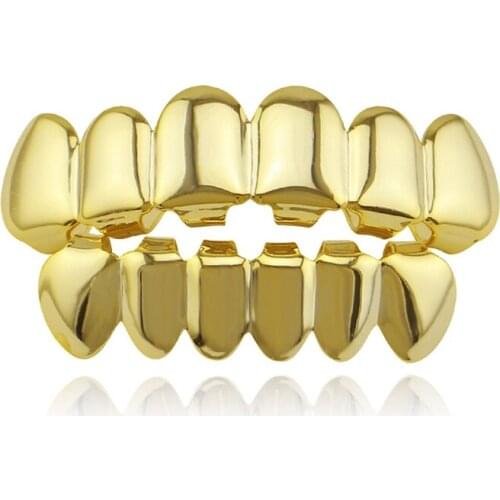 Gold Plated Hip Hop Single Tooth Cap Top Bottom Grill Gold