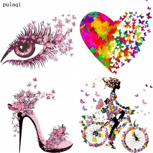 Pulaqi Iron on Transfer Patches Stripes for Clothes Flower Butterfly Patch Thermo Stickers on Clothes Vinyl Heat Transfer Badges