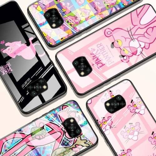 Pink Panther for Xiaomi POCO X3 NFC F3 M2 X2 F2 Redmi K30 Redmi Note 9 Pro Luxury Tempered Glass Phone Case Cover