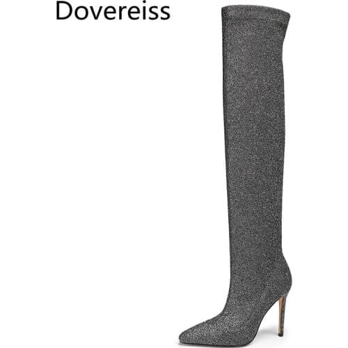 Dovereiss Fashion Womens Shoes Winter Concise Red New Sexy Burgundy Stilettos heels Slip on Over the knee boots 34-42