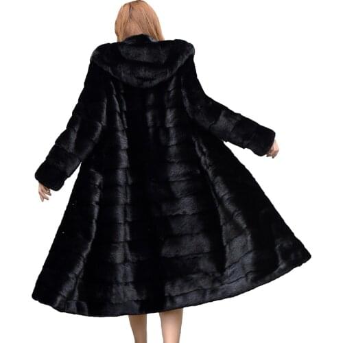 Fur Coat Women Autumn Winter Faux Mink fur Coats Fashion Hooded Long Outerwear Female Plus size S-6XL Thicken Black Fur Jacket