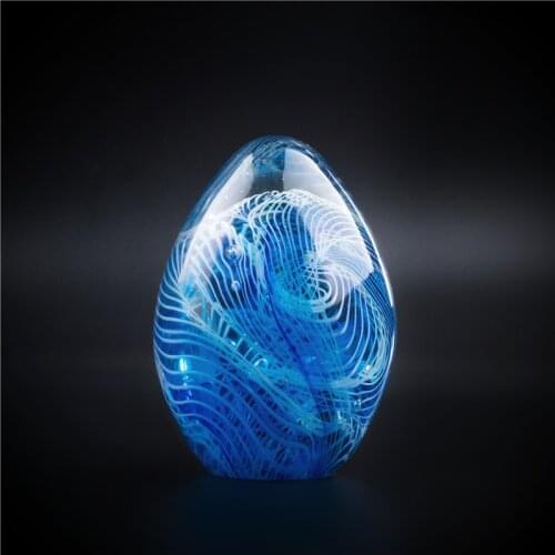 H&D Blue Egg Sphere Figurine Hand Blown Art Glass Murano Style Sculpture Ornament Easter Decoration Statue for Office Home Decor
