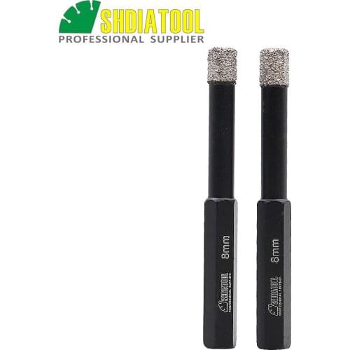 SHDIATOOL 2pcs Hex shank 8mm Dry drilling bits diamond hole saw Vacuum Brazed diamond drill bits for ceramie tile granite glass