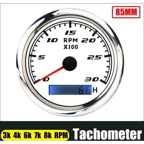 85mm Digital 8000 RPM Tachometer Gauge 3000 4000 6000 7000 RPM Tachometer LCD Display Red Backlight With Hourmeter