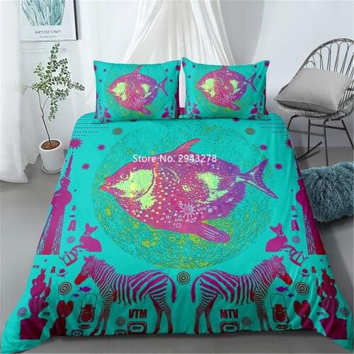 Home Spin Moon Fish Pattern Comfortable Duvet Quilt Cover Pillowcase Bedding Cover Children Bedroom Decoration Colour Print