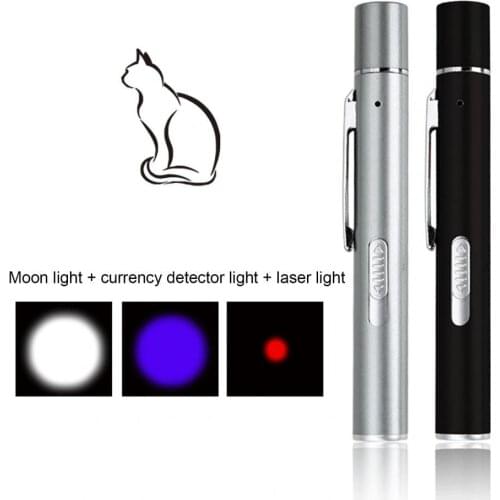 Funny Cat Toy Pointer Pen 3 in 1 Metal USB Charging LED UV Flashlight for Home Cats Kitten Interactive Toys Accessories