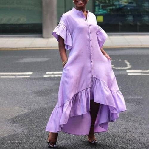 2021 Summer New Womens Wear, Large Size Temperament Commuter Solid Irregular African Red Long Sleeve Dress